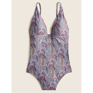 J.Crew Plunge V-Neck Swimsuit In Liberty Fabric Tropical Prince Paisley Size 2